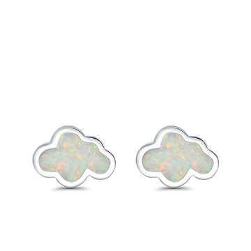 Cloud Stud Earrings Lab Created White Opal 925 Sterling Silver (7mm)